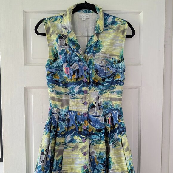 Emily & Finn cotton watercolor sleeveless collared dress - STUNNING Sm - Picture 1 of 6